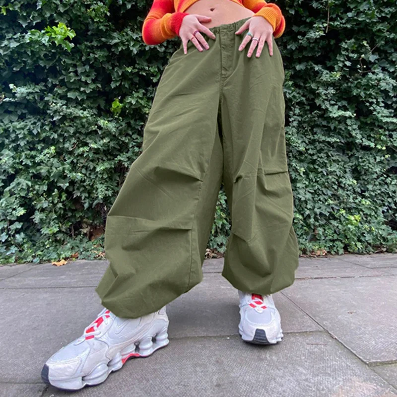 

Vintage Jogging Trousers High Elastic Waist Female Chic Lady Boot Cut Track Pants Baggy Y2k Women Fashion Parachute Cargo Pants