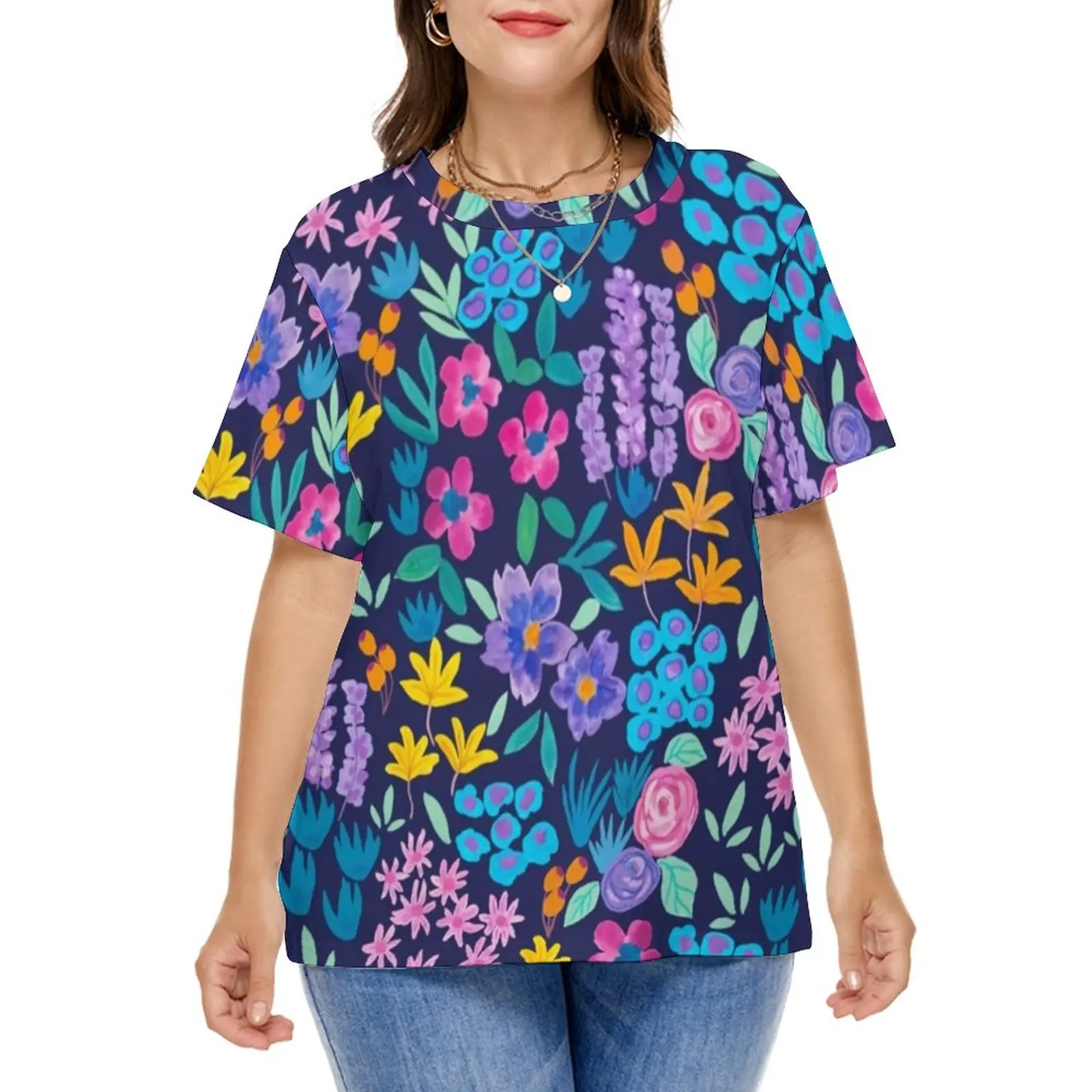 

Bright Flowers T Shirt Vibrant Floral Pirnt Hip Hop T Shirts Short Sleeve Classic Tshirt Beach Printed Tops Plus Size 5XL 6XL