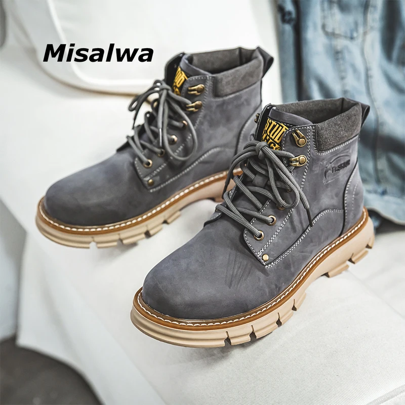 

Misalwa Winter /Spring Classic Work Men Boots Safety Round Head Yellow Boots Leather Man British Anti-skid Shoes Outdoor