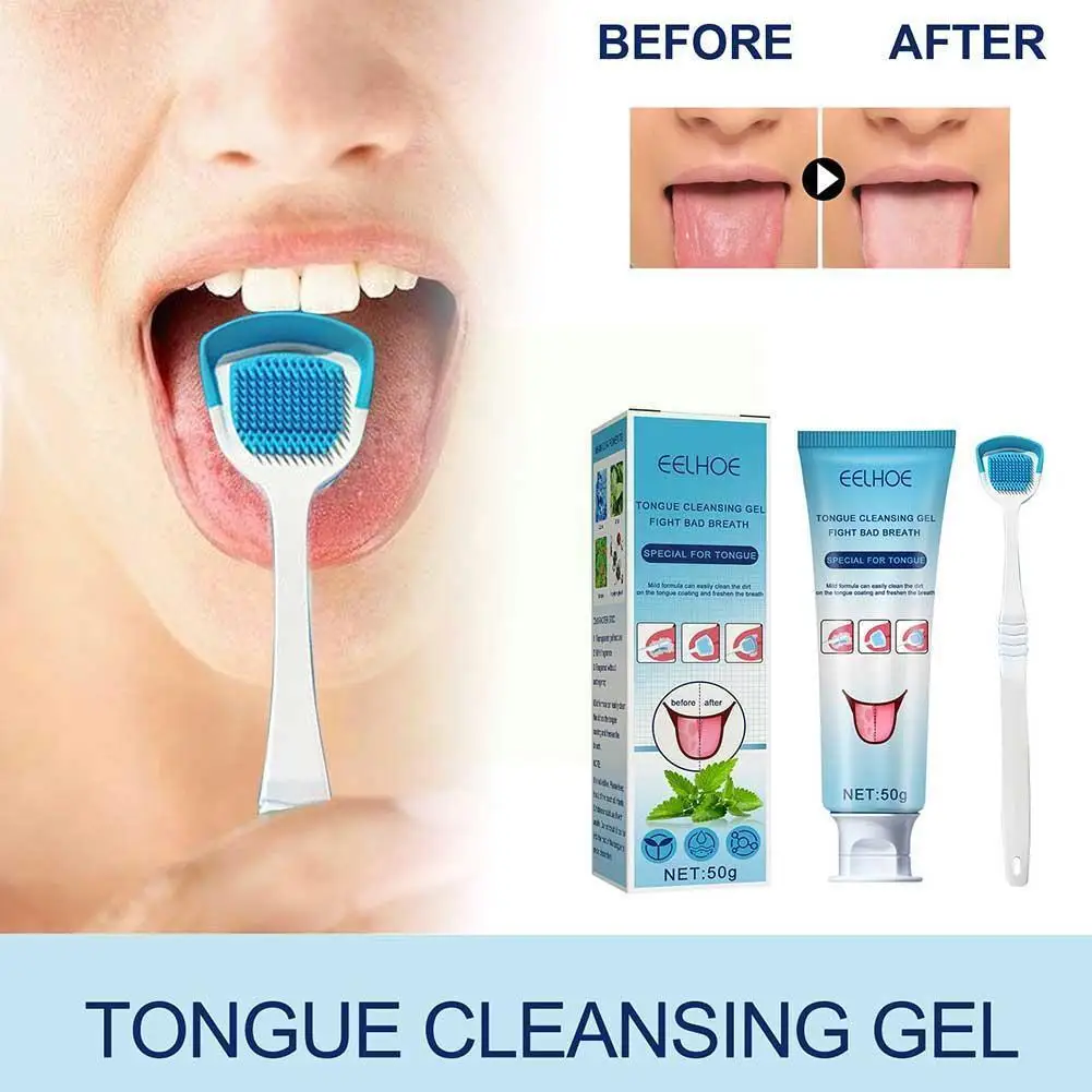 

Tongue Cleaning Gel With Brush Tongue Cleaning Care Remove Breath Odor Healthy Fresh H7D1