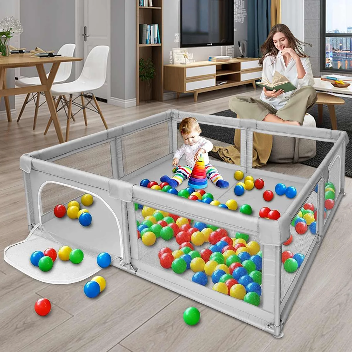 Baby Playpen Large Playpen for Babies and Toddlers Sturdy Safety Huge Play Yard Play Pen with Gate Giant Play Yard for Kids US