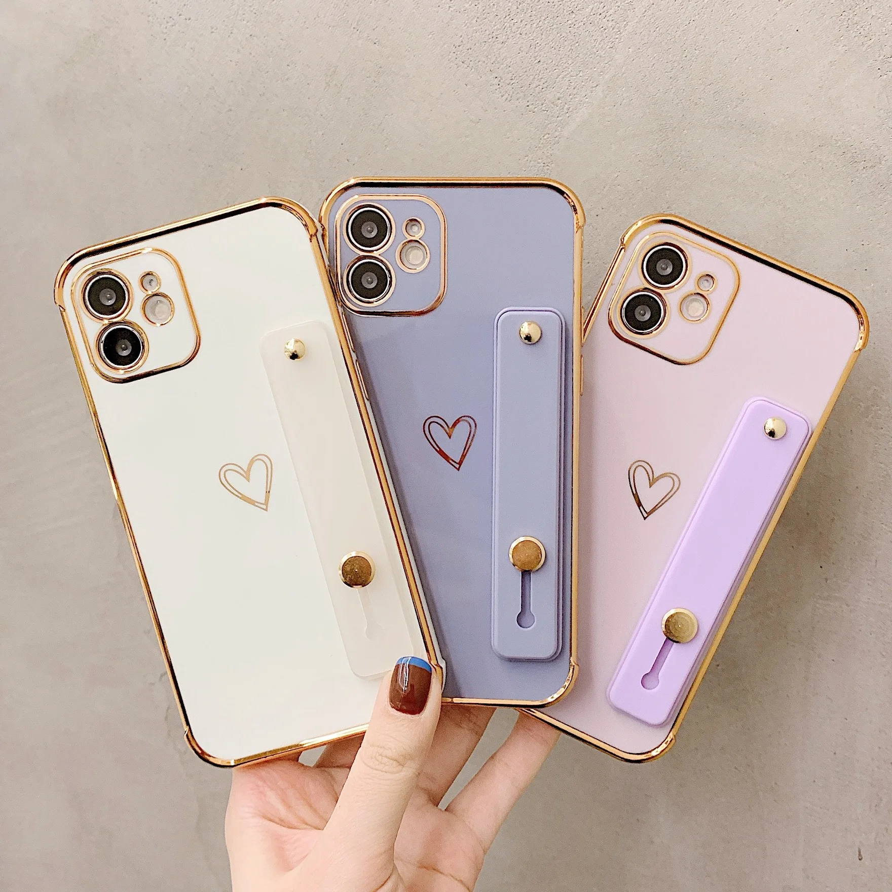 

Luxury Plating Wrist Strap Holder Phone Case For iPhone 13 Pro Max 11 12 Pro Max X XR XS 7 8 Plus SE 2 Soft Silicone Full Cover