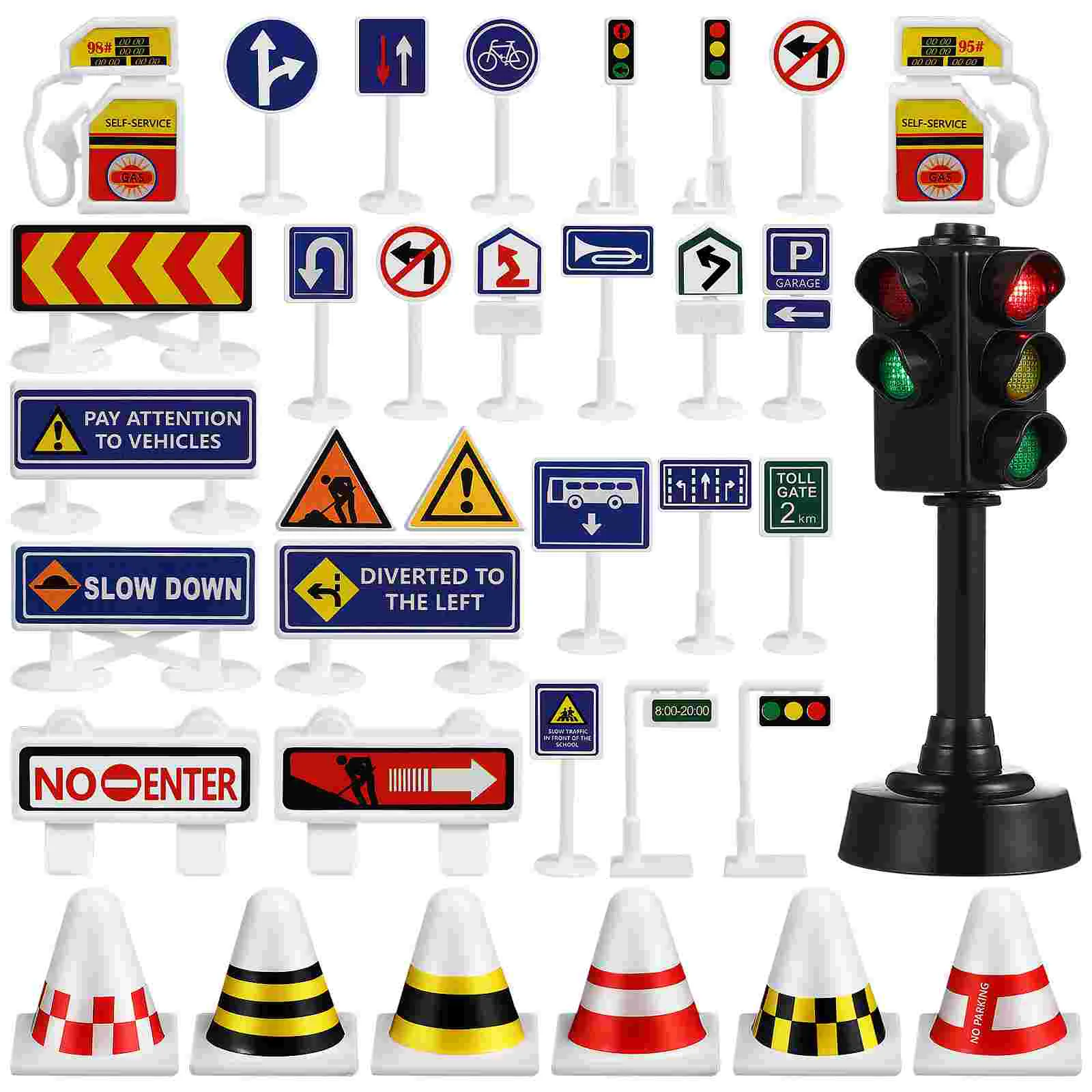 56 Pcs Traffic Light Toy Road Signs Playset Emblems Ornament Pipeline Construction for Kids Plastic