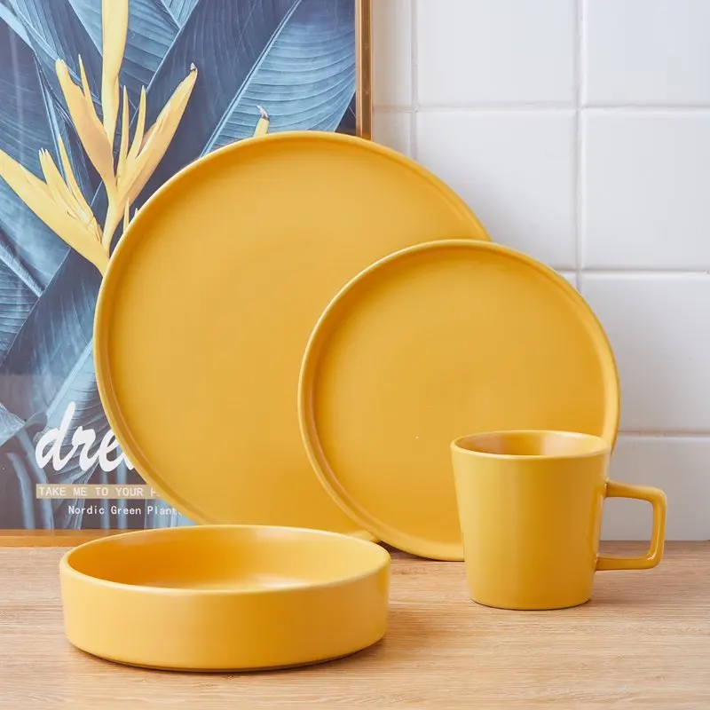 

Новая коллекция керамической посуды из 16 предметов, красивый сервис Lain Cleo для 4, яркий желтый цвет, идеально подходит для дома и для дома