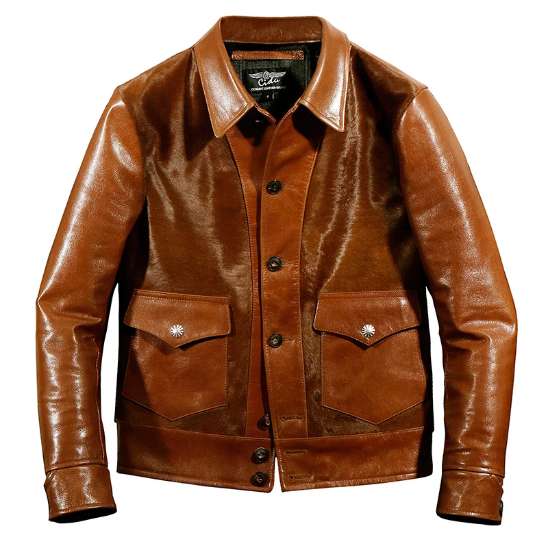 

Skin Genuine Sheep brand real luxury quality natural jacket.Italy horsehide+France goatskin.vintage genuine leather coat.