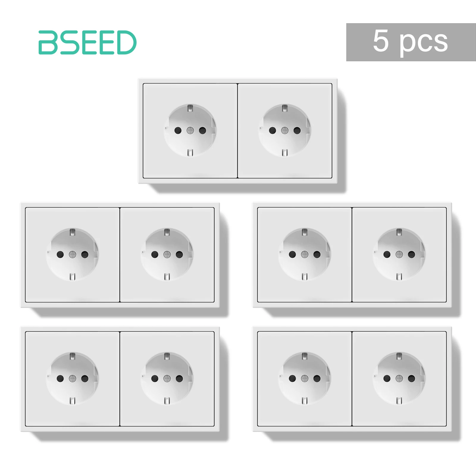 BSEED E Series 1/3/5 Pack Двойные настенные розетки Электрические розетки Массовый набор Белый Черный Пластиковая рамка Защита детей 16A