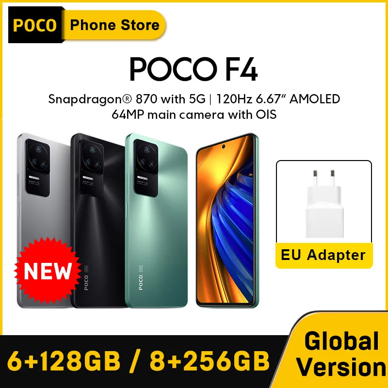  Новинка, смартфон POCO F4 5G, 6 ГБ, 128 ГБ/8 ГБ, 256 ГБ, Восьмиядерный процессор Snapdragon 870, мощность зарядки 67 Вт, 120 Гц, тройная камера 64 мп, NFC 