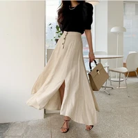 new female vintage harajuku irregular skirts spring summer women high waist big swing split skirts korean cotton line long skirt