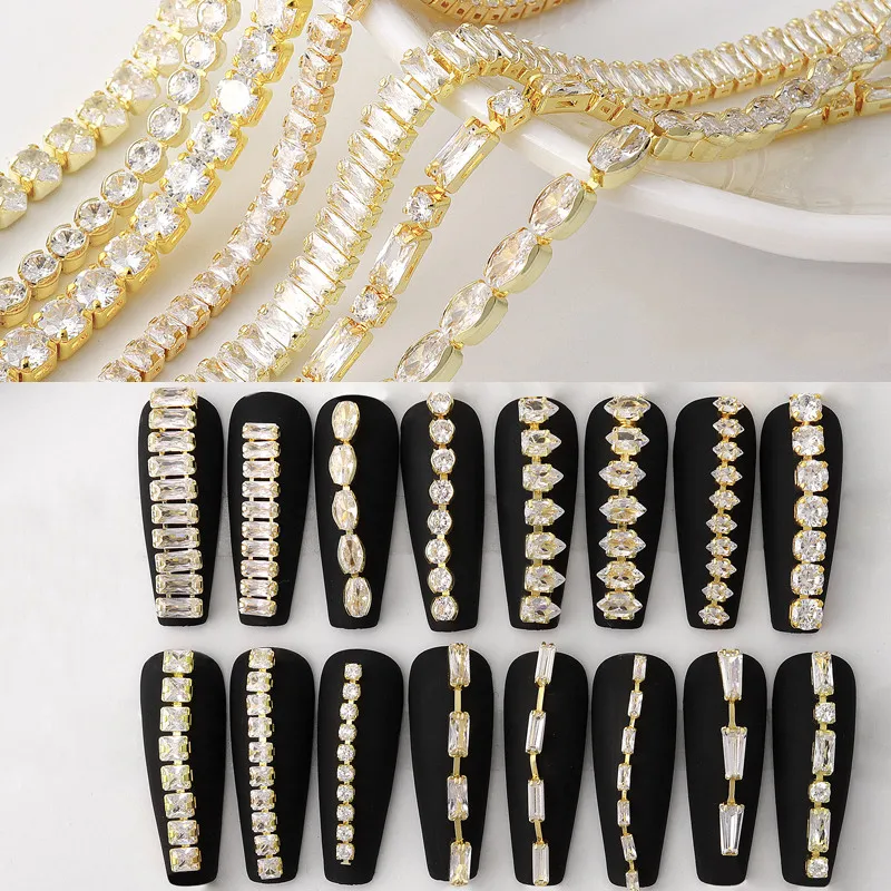 

3PCS Nail Art Claw Chain Gold Luxury Zircon Rhinestones Crystal Diamond 3D Nail Art Accessories Press On Nail Fashion Manicure