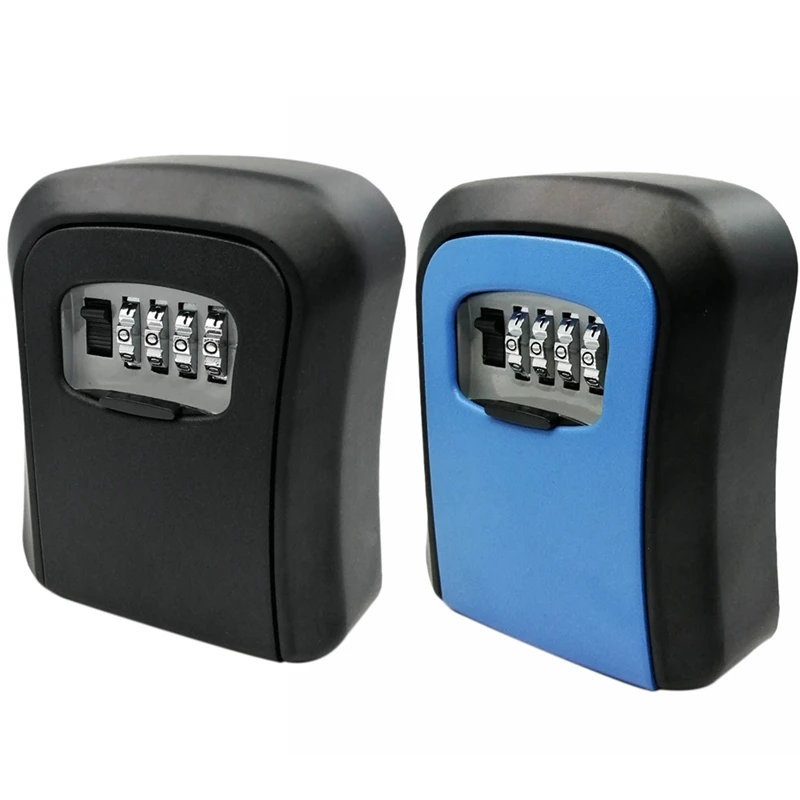 

2 Pcs Password Key Lock Box Wall Mounted Zinc Alloy Weatherproof 4 Digit Combination Key Storage Lock Box Black & Blue