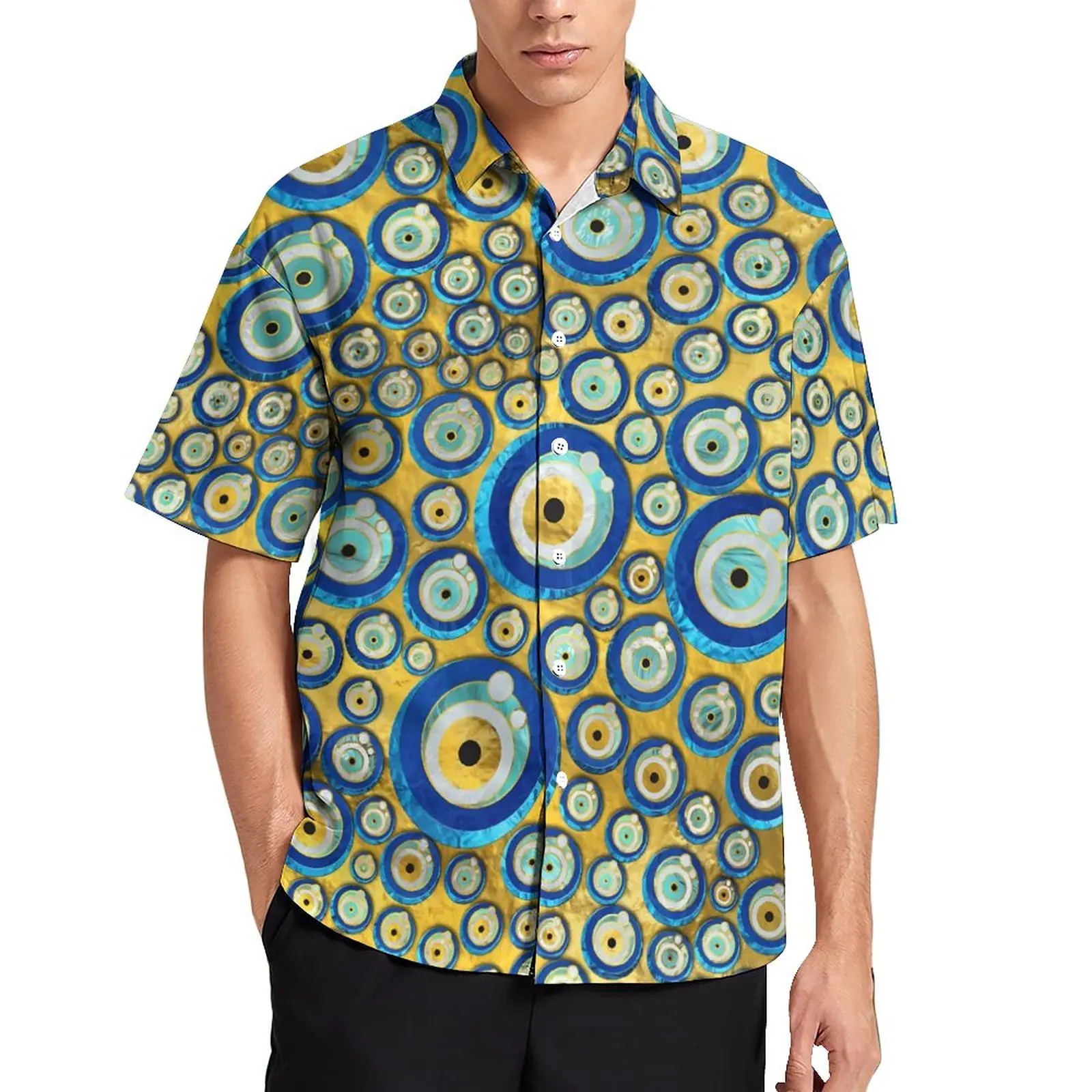 Evil Eye Amulet Casual Shirt Greek Blue Print Vacation Loose Shirt Hawaiian Novelty Blouses Short Sleeve Custom Oversized Tops