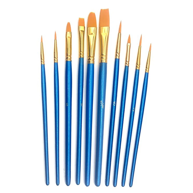 

10 Pcs Nylon Paint Brush Professional Watercolor Acrylic Oil Painting Wooden Handle Painting Brushes Art Supplies Stationery