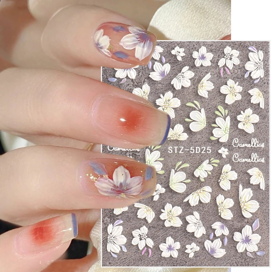 Новинка 2022 года ремесленные 5D наклейки для дизайна ногтей Камелия японский