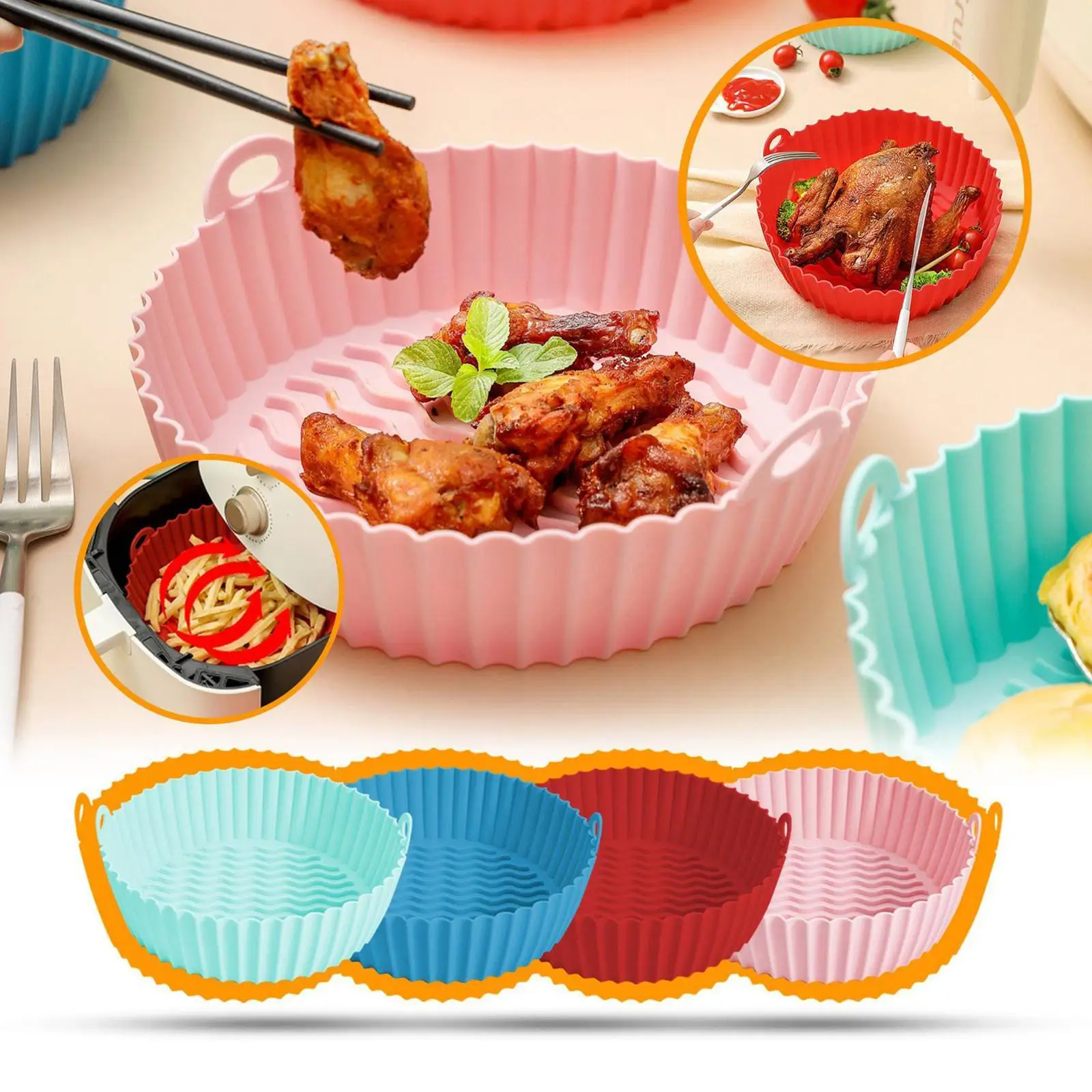 

Air Fryer Silicone Pot Air Fryer Pad With Handle Multifunctional Reusable Pizza Baking Pad Baking Tool Tray For Kitchen Tool