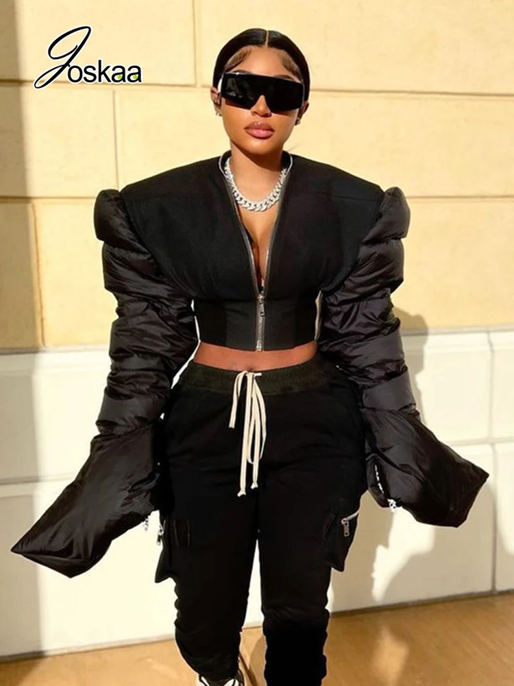 Женская Стеганая куртка Joskaa укороченная контрастного цвета с расклешенными