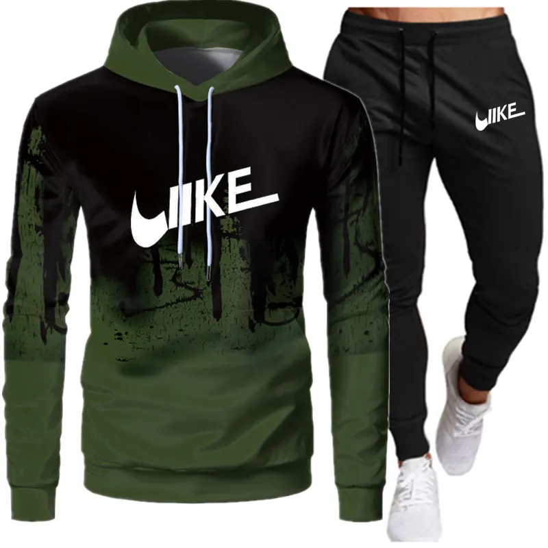 Spring New Men's Set Brand Alphabet Fashion Set Casual Pullover Sportswear 2-piece hooded Sweatshirt+sweatpants set