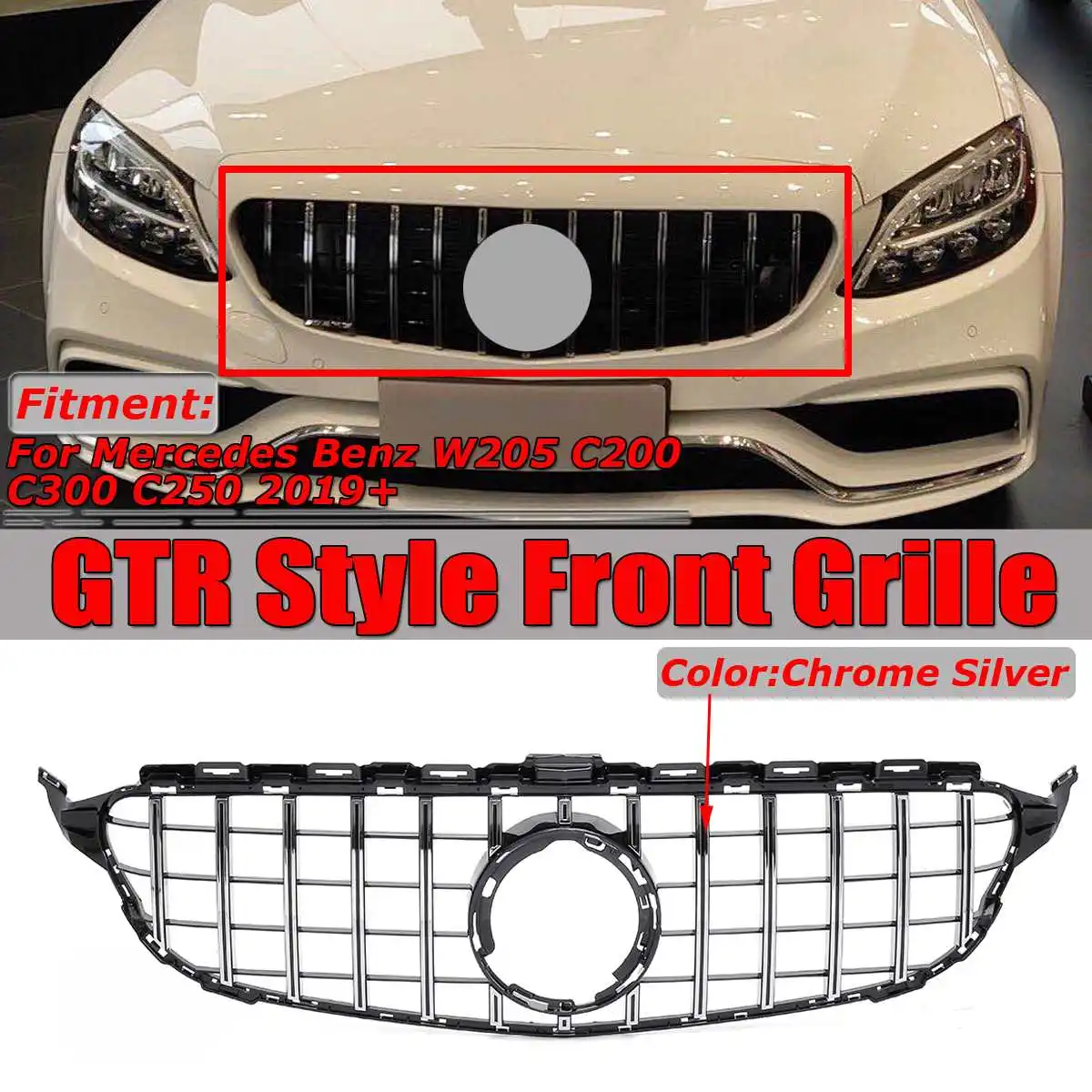 

W205 GT R Style Car Front Bumper Grill Grille For Mercedes For Benz W205 C250 C300 2019 2020 2021 Front Grille Racing Grills