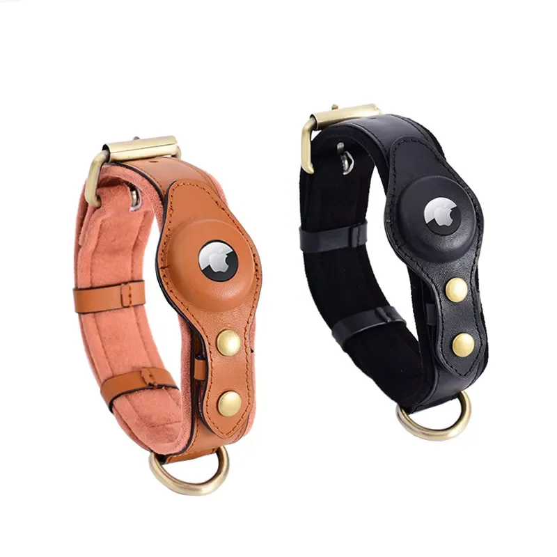 

New Airtag Pet Collar Luxury Leather Airtags Dog Cat Collar Anti-Lost Adjustable Location Tracker Collar With AirTag Case