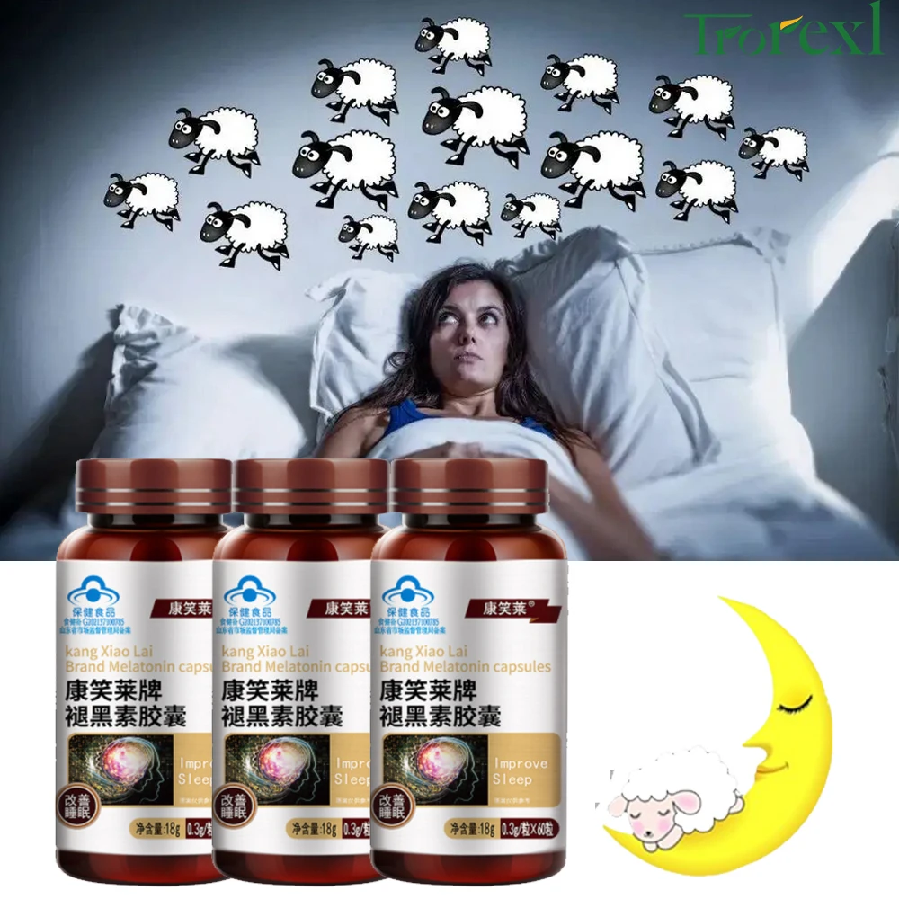 60pcs Sleeping pills Melatonin Supplements Relieve Stress improve Sleep Quality Vegetarian Sleep Aid Good Night Deep Sleep WeLL