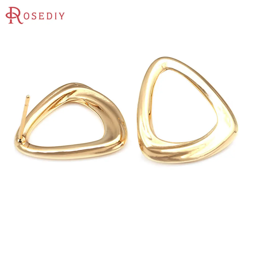 

6 шт., латунные треугольные серьги-гвоздики из 18-каратного золота