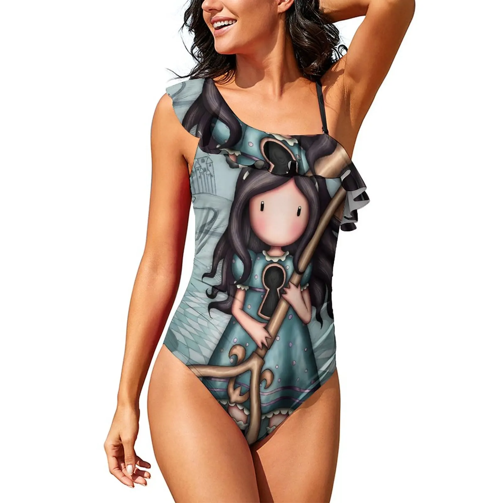 

Купальник-боди Женский сплошной с оборками и эффектом пуш-ап