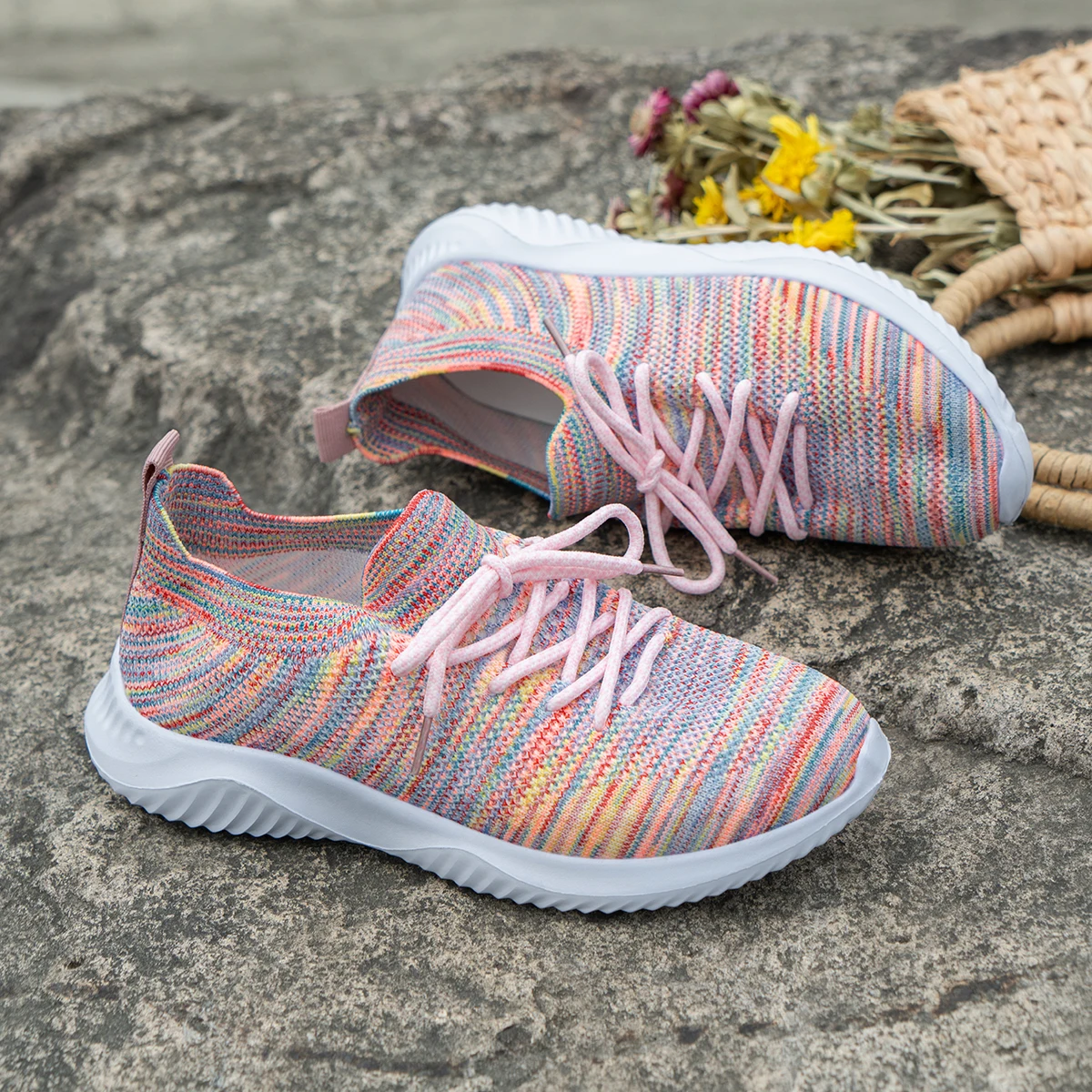 Dazzling Color Sneakers Shoes Fashion Lace Up Platform Women's Shoes Plus Size Flat Mesh Sports Shoes Woman Vulcanize Shoes