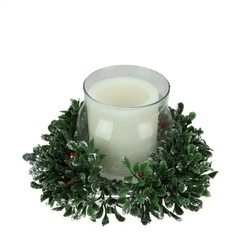 

Boxwood and Berry Silver Tipped Christmas Hurricane Pillar Candle Holder