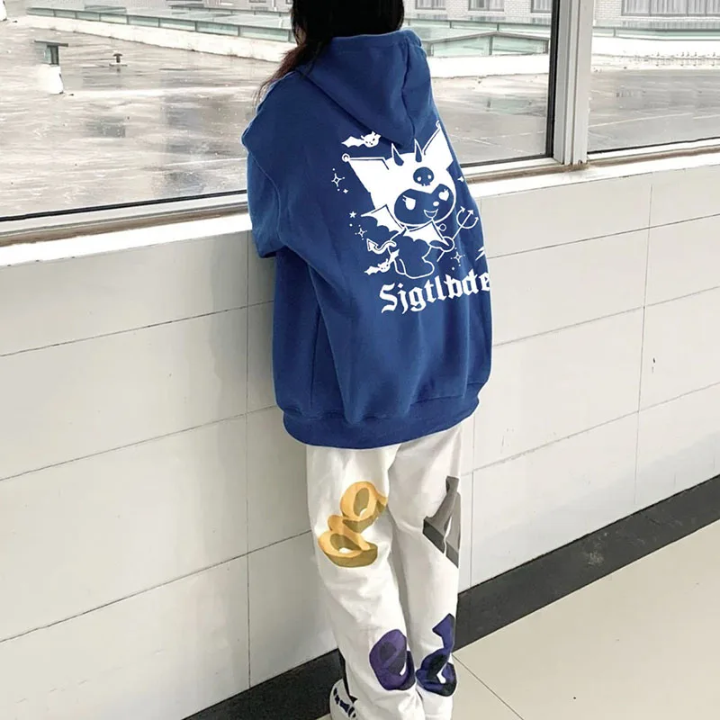 

Kawaii Kuromi My Melody Sanrio Clothes Cartoon Cute Anime Plush Soft Hooded Jumper Student Loose Sweater Clothes Girls Gift