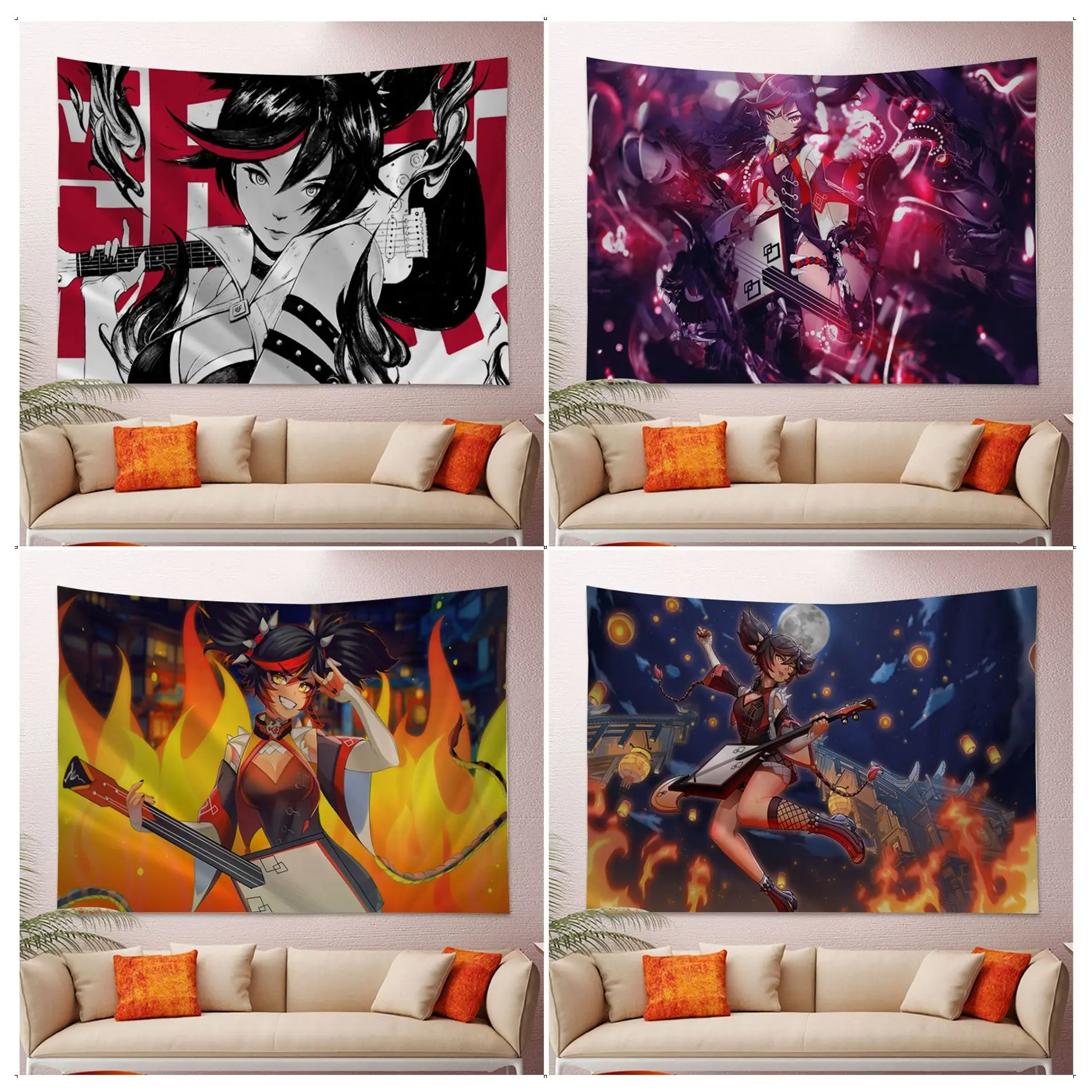 

Genshin Impact Xinyan Cartoon Tapestry Indian Buddha Wall Decoration Witchcraft Bohemian Hippie Decor Blanket