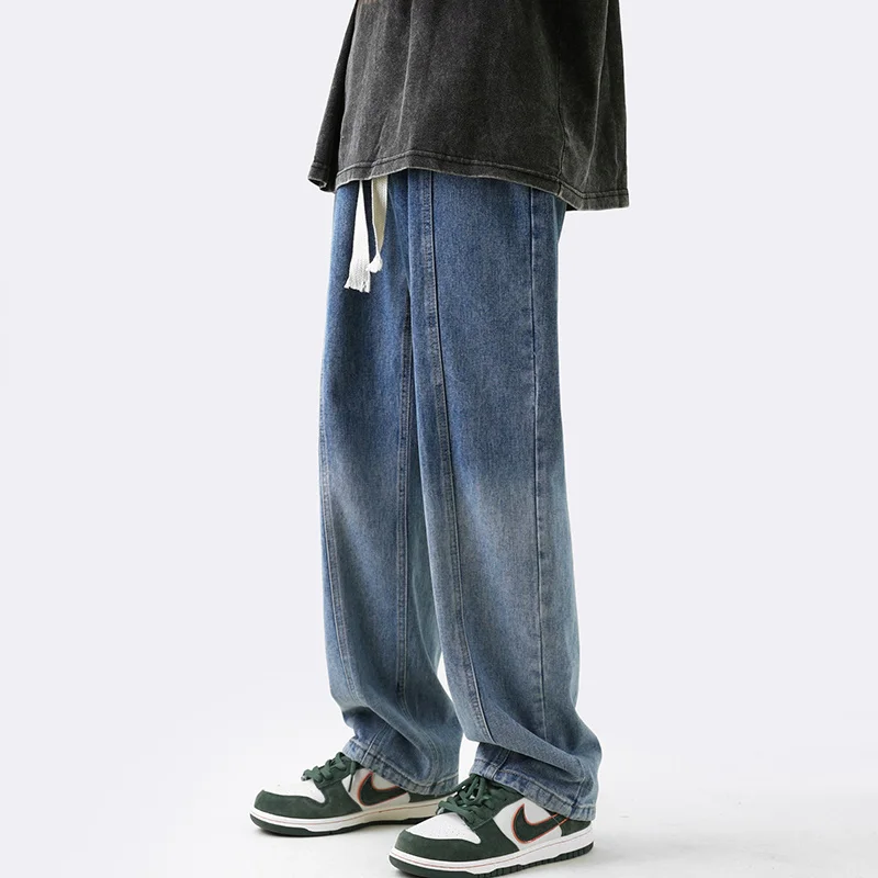 Blue Black Baggy Jeans Men Fashion Retro Gradient Jeans Men Japanese Streetwear Hip-hop Loose Straight Denim Pants Mens Trousers