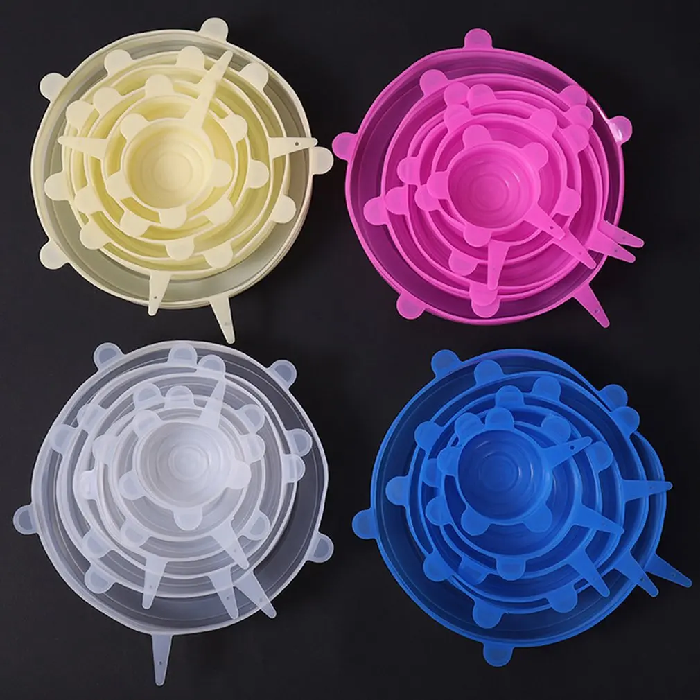 

6 Pcs Silicone Stretch Lids Reusable Airtight Food Wrap Covers Keeping Fresh Seal Bowl Stretchy Wrap Cover Kitchen Accessories