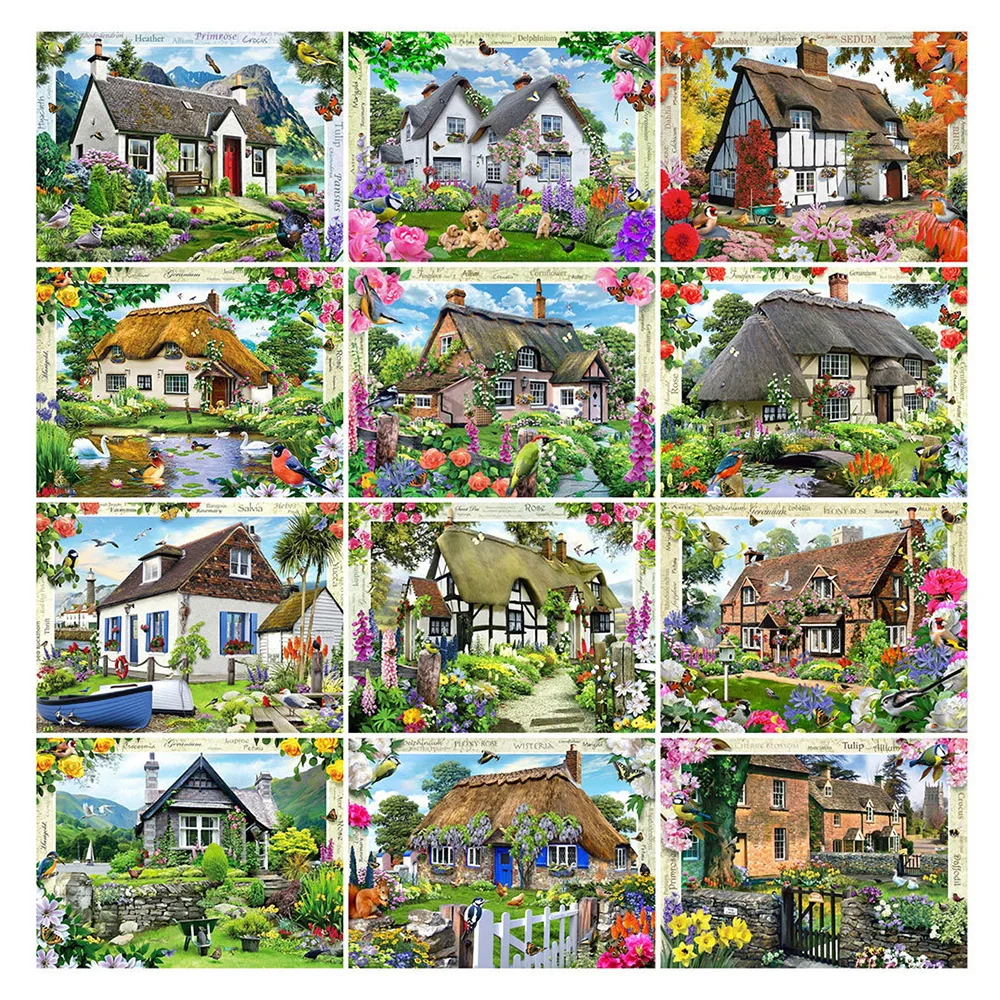 5D алмазная живопись ручной работы пейзаж сад коттедж вышивка крестиком цветы