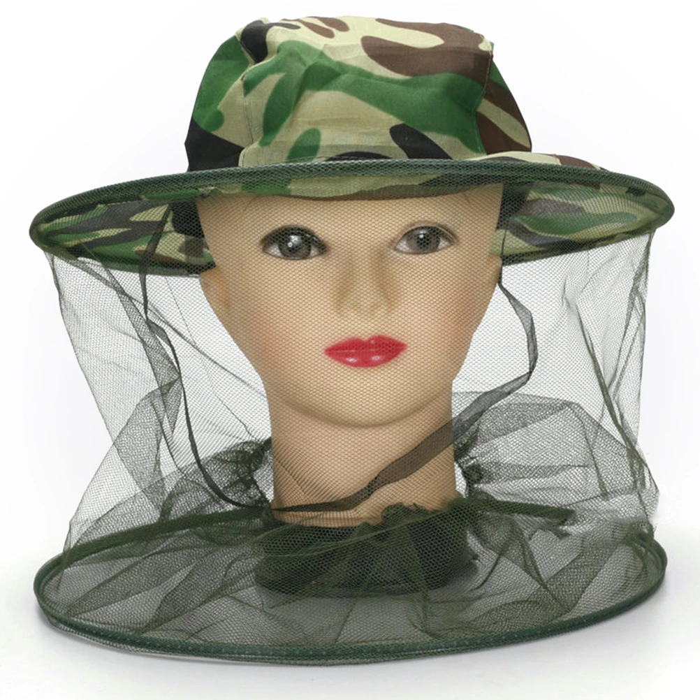 

Summer Outdoor Camouflage Hat with Mesh Cover Midge Mosquito Insect Hat Bugs Mesh Head Net Face Protector Travel Camping