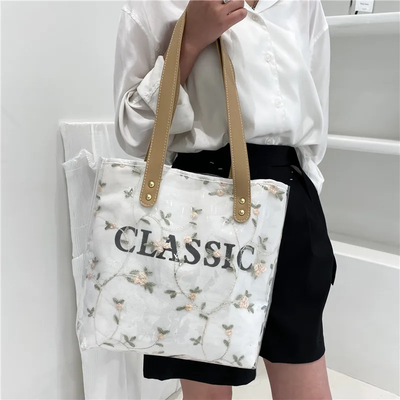 

Floral Letter Print Shopper Bag Women Harajuku Korean Fashion Tote Bags Handbag Girl Shoulder Large Capacity Canvas Bag