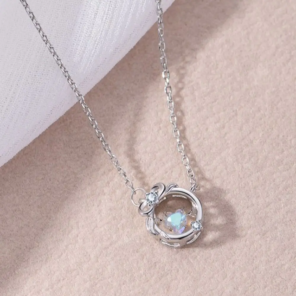 

Shiny Bowknot Heart Choker Hollow Out Women Necklace Y2K Unique Personality Colorful Crystal Pendant