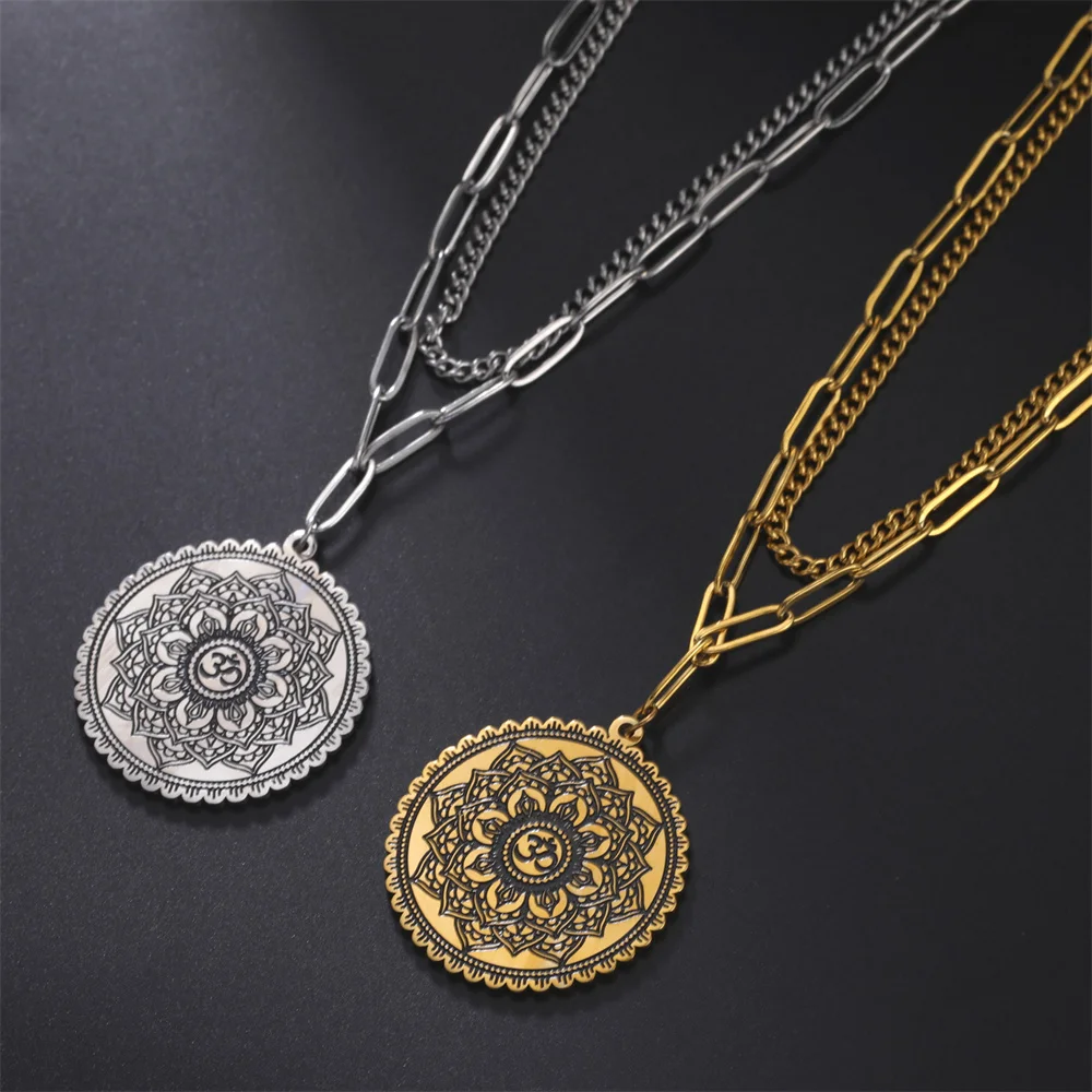 

Om Symbol India Yoga Mandala Choker Necklace Cabochon Geometry Lotus Flower Pendant Buddhism Meditation Jewelry Necklace Women