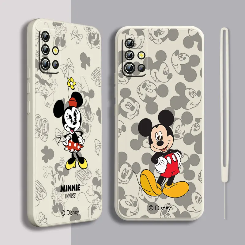 

Mickey Minnie Phone Case For Samsung A22 A30S A30 A31 A32 A33 A42 A50 A51 A52 A53 A71 A72 A73 Liquid Rope Soft Back Funda Cover
