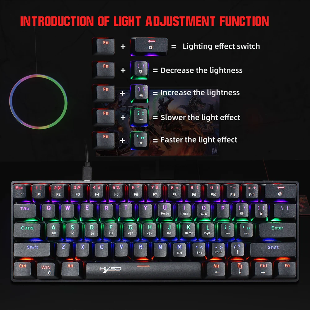 mini keyboard 61 keys gaming mechanical keyboard usb wired rgb backlit gamer mechanical keyboard for desktop laptop sk61 gk61 free global shipping