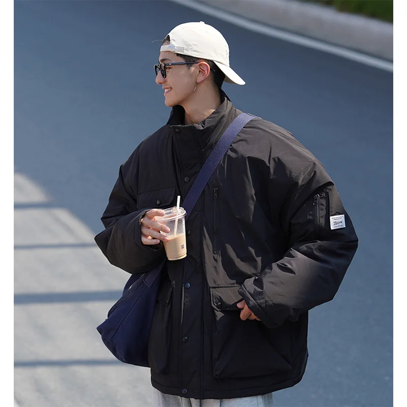 Winter Jacket Men Warm Fashion Pocket Thick Down Jacket Men Streetwear Loose Short Coat Mens Parker Clothes Plus Size M-5XL