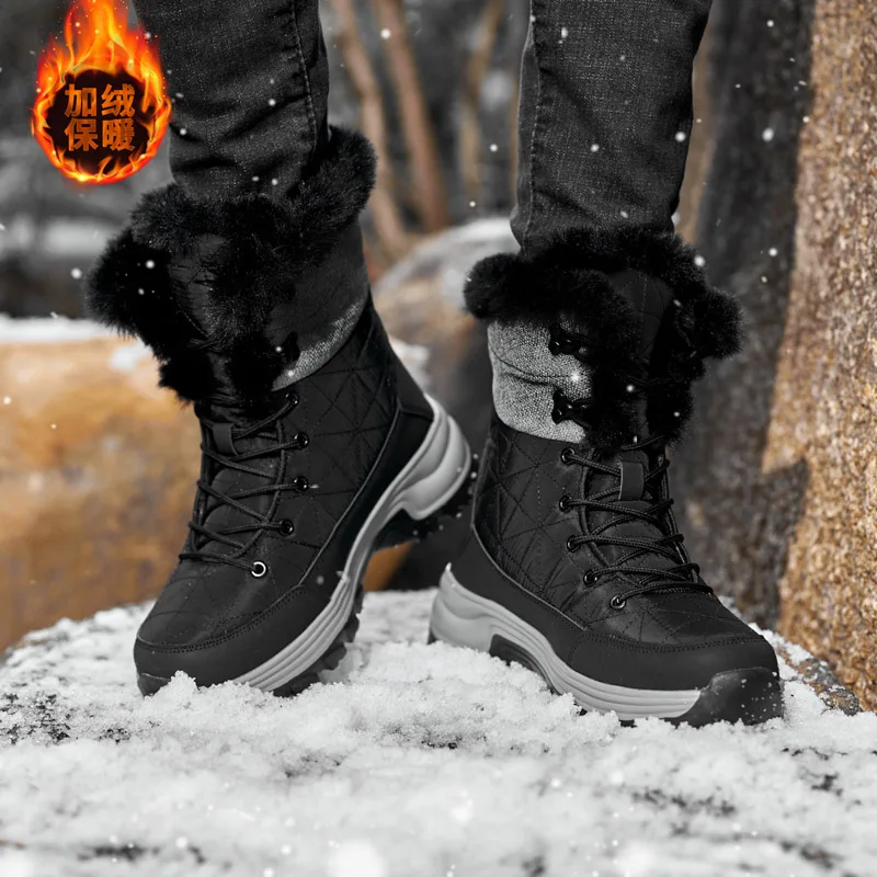 High Top winter Sport Boots For Man Keep Warm Snow Botas Hombre Winter Boot Waterproof Woman Hiking Boots Leather Hunting Shoes
