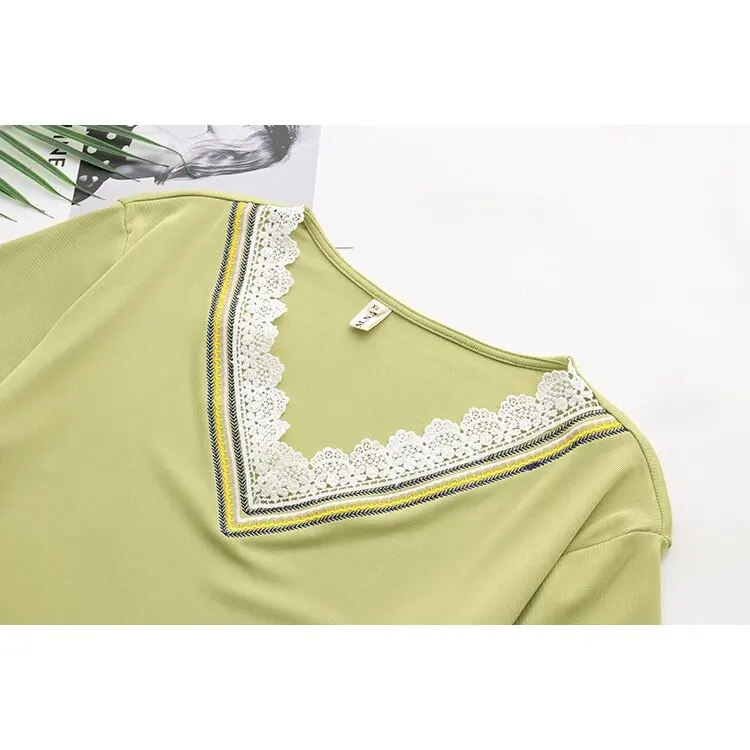 Plus Size Women's V-neck White Black Summer Shirts Oversized A-line Lace Patchwork Female Tops Fashion Casual Top