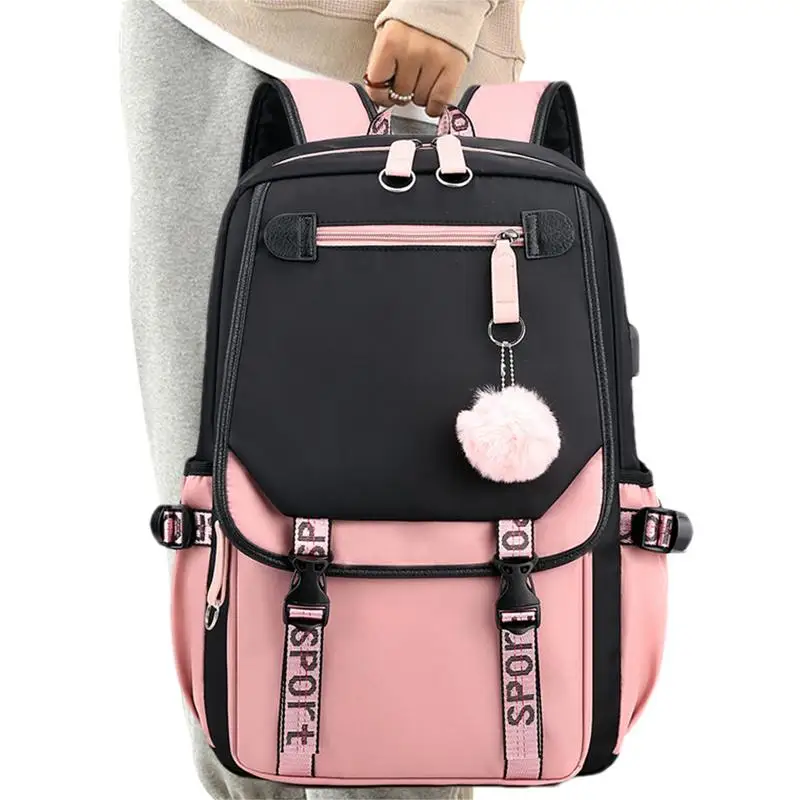 

Teenage GirlsBackpack Middle School Students Bookbag Outdoor Daypack With USB Charge Port 27L Waterproof Backpack Durable And
