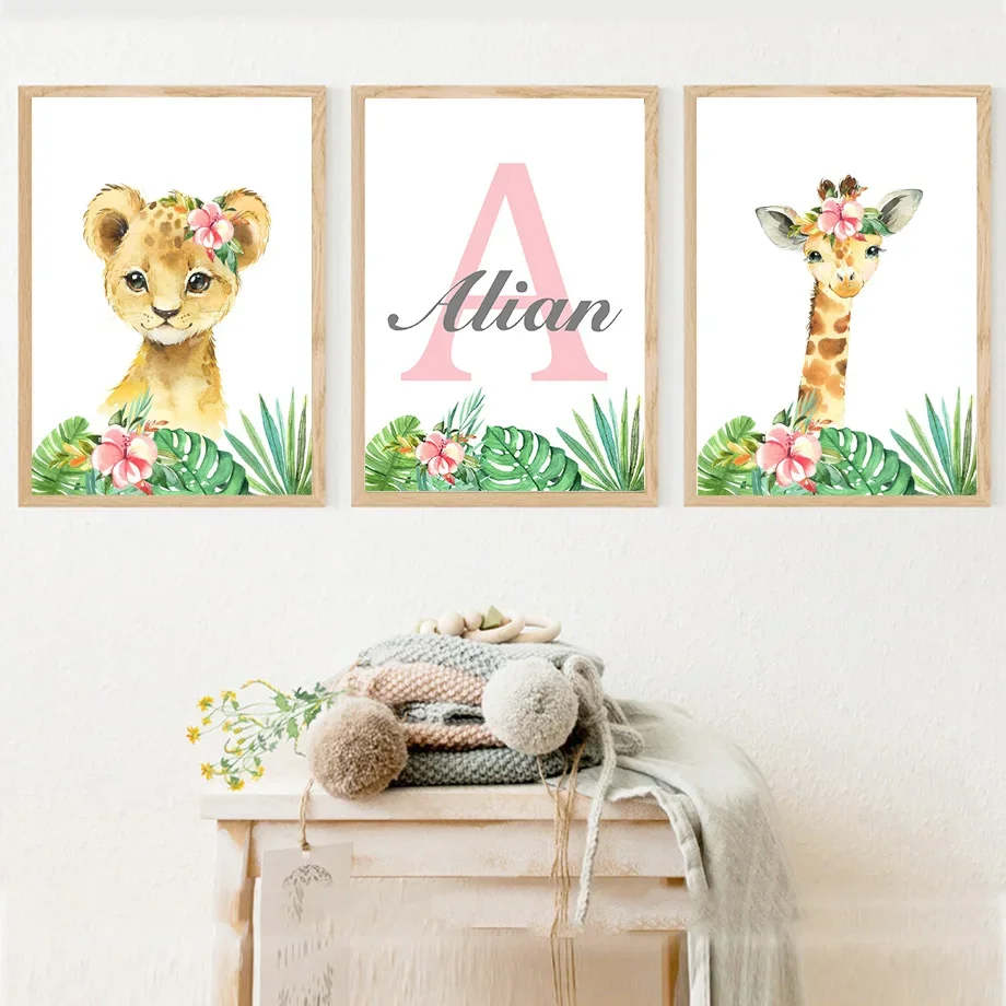 Настенная картина с изображением цветов слона жирафа льва зебры обезьяны