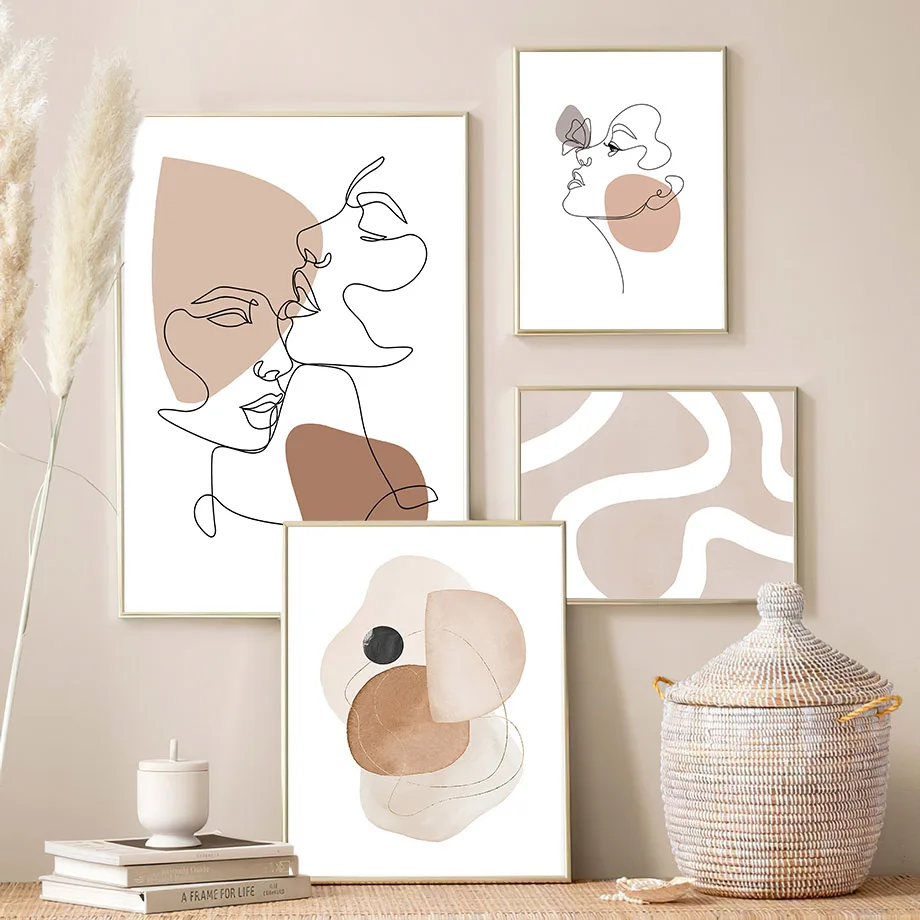 

Canvas Painting Flower Line Draw Lover Face Color Block Abstract Posters And Prints Wall Art Pictures Living Room Home Decor