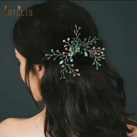 a45 handmade hair clip green rhinestone crystal wedding headpiece bridal hair pin bridesmaid clip side combs bride hair jewelry