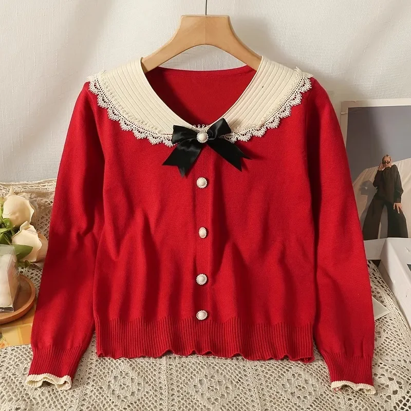 Элегантные милые кардиганы Neploe с лацканами и бантом осень 2024 модные свитера