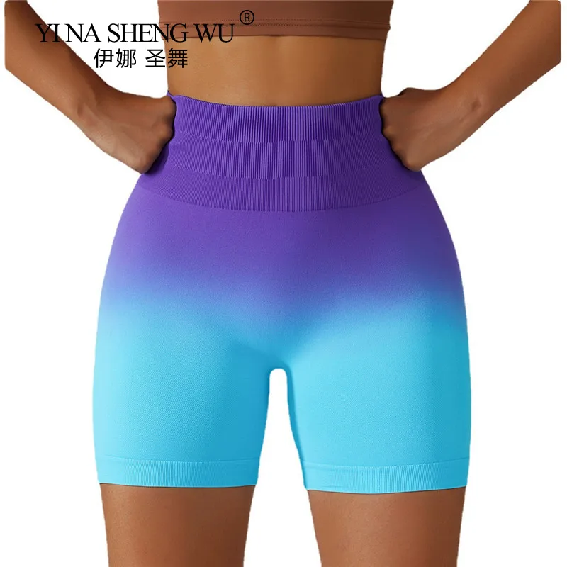 Seamless Shorts Gradient Fitness Gym Wear Athletic Women Yoga Booty High Waisted Biker Workout Clothes Sport |