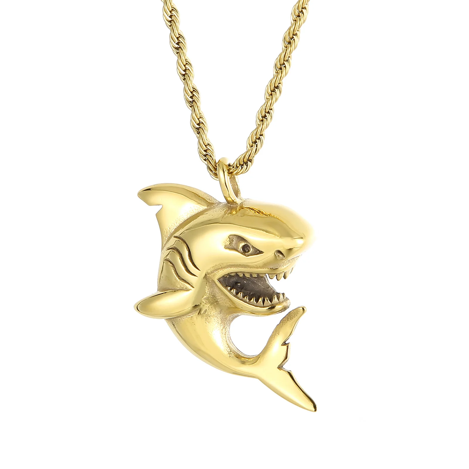 

Stainless Steel Shark Pendant Necklace Gold Silver Color Black Punk Unisex Jewelry For Women Men Suitable
