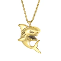stainless steel shark pendant necklace gold silver color black punk unisex jewelry for women men suitable