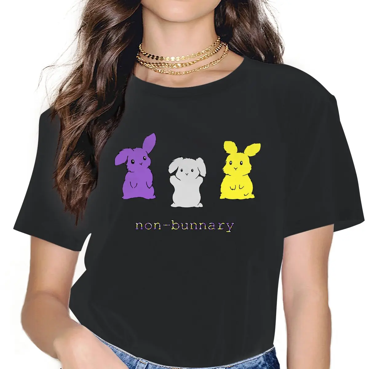 

Novelty Non Binary T-Shirt Women O Neck Pure Cotton T Shirt Bunny Rabbit Cute Animal Docile Short Sleeve Tee Shirt